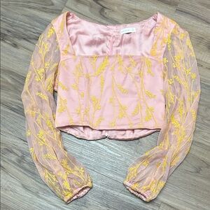 Kookai Pink Blouse with Yellow Embroidery